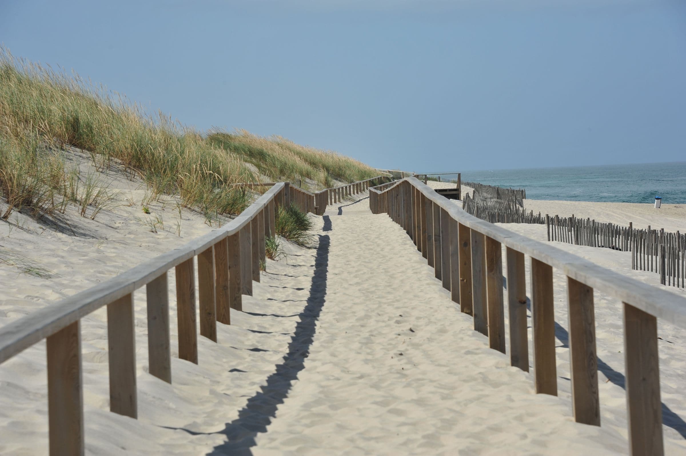 Sentier de sable entre les ganivelles menant a une plage de l'Ile de Re